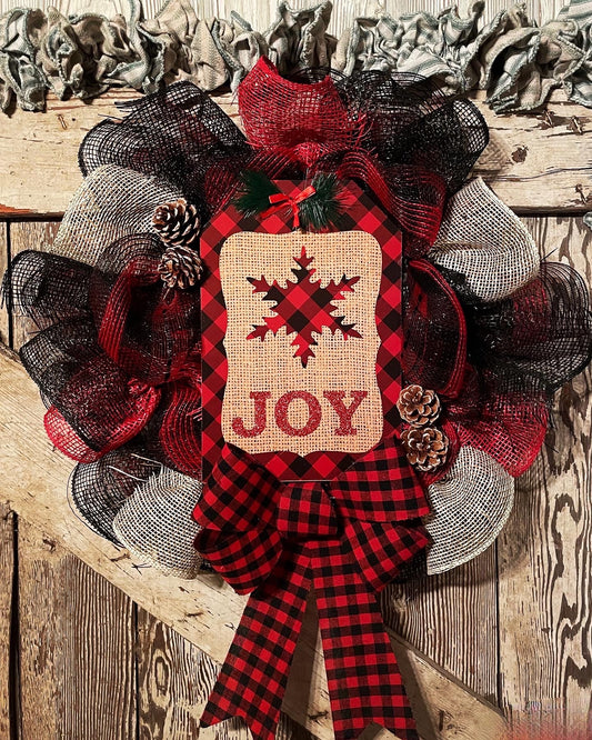 “Joy” Buffalo Plaid Christmas Wreath