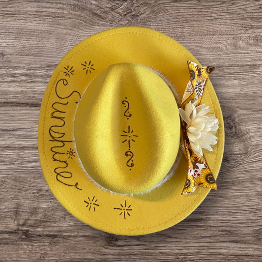 You Are My Sunshine Yellow Burned Hat Felt/Polyester Blend Adjustable