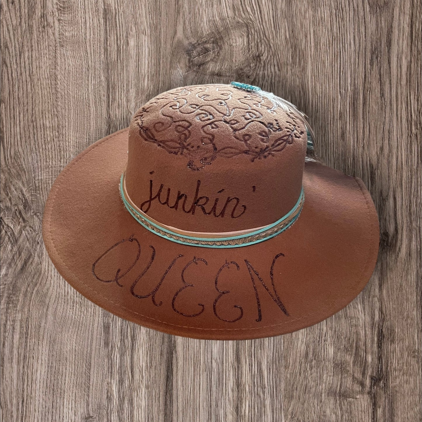 Junkin Queen Tan Burned Western Adjustable Hat Felt/Polyester Blend