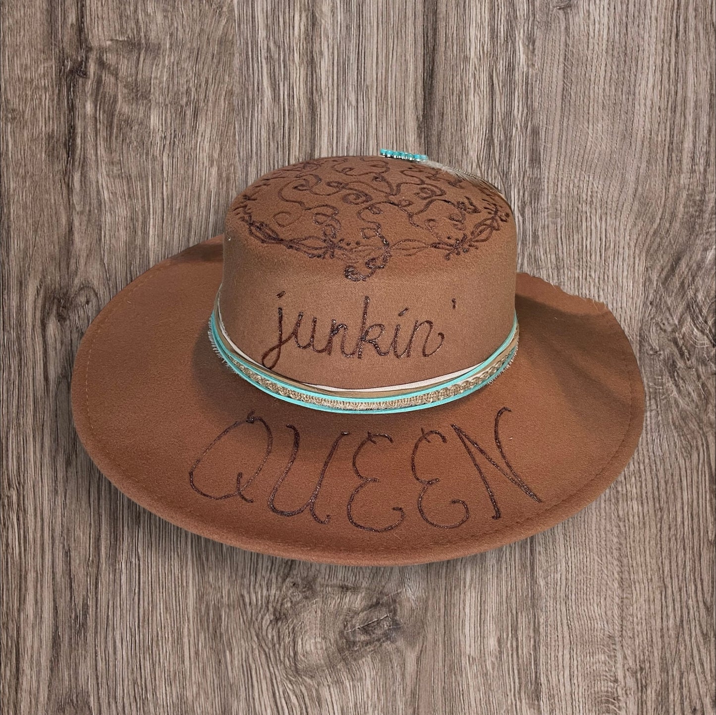 Junkin Queen Tan Burned Western Adjustable Hat Felt/Polyester Blend