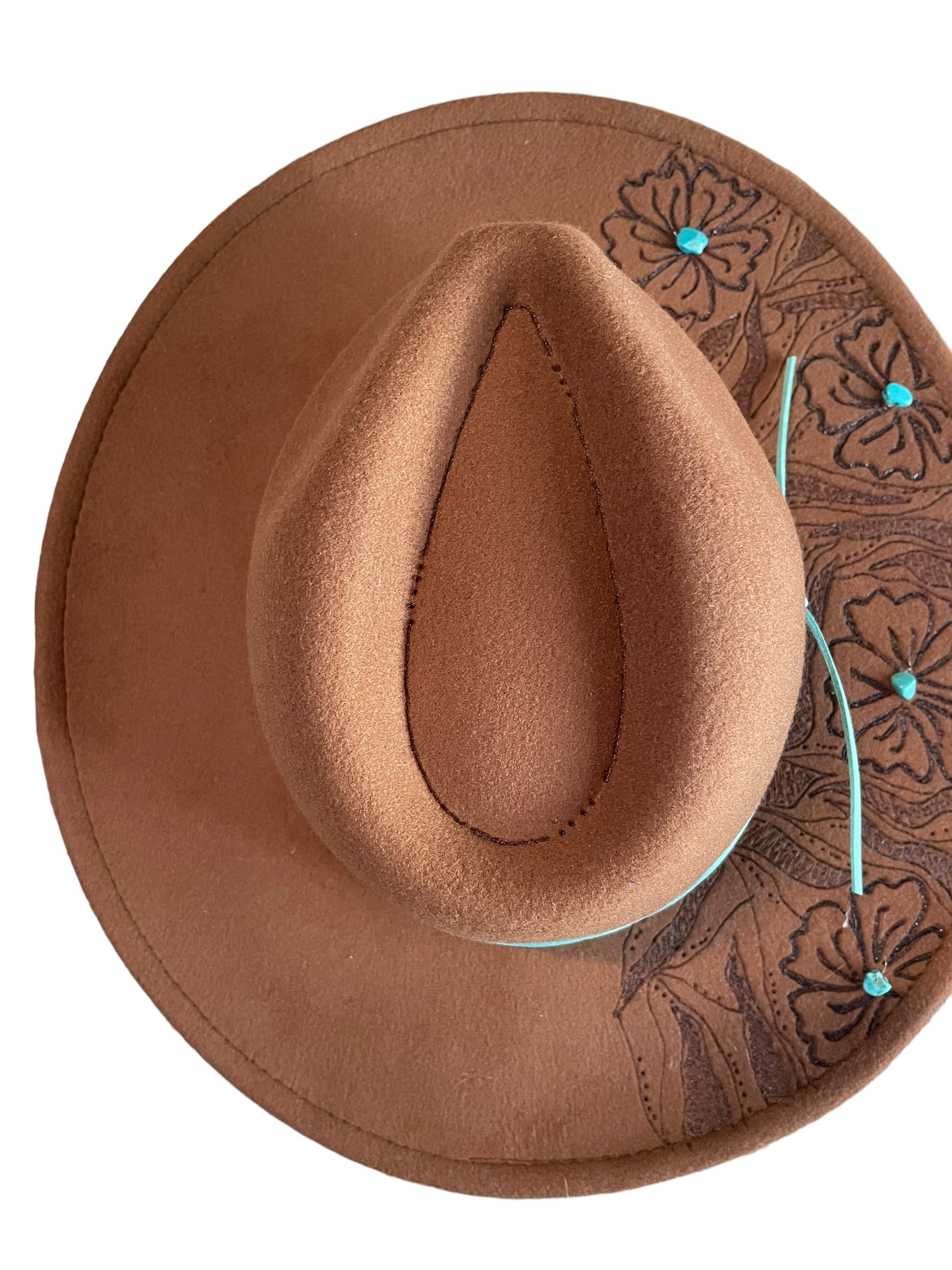 Custom Burned & Western Designed Brown Adjustable Hat Felt/Polyester Blend