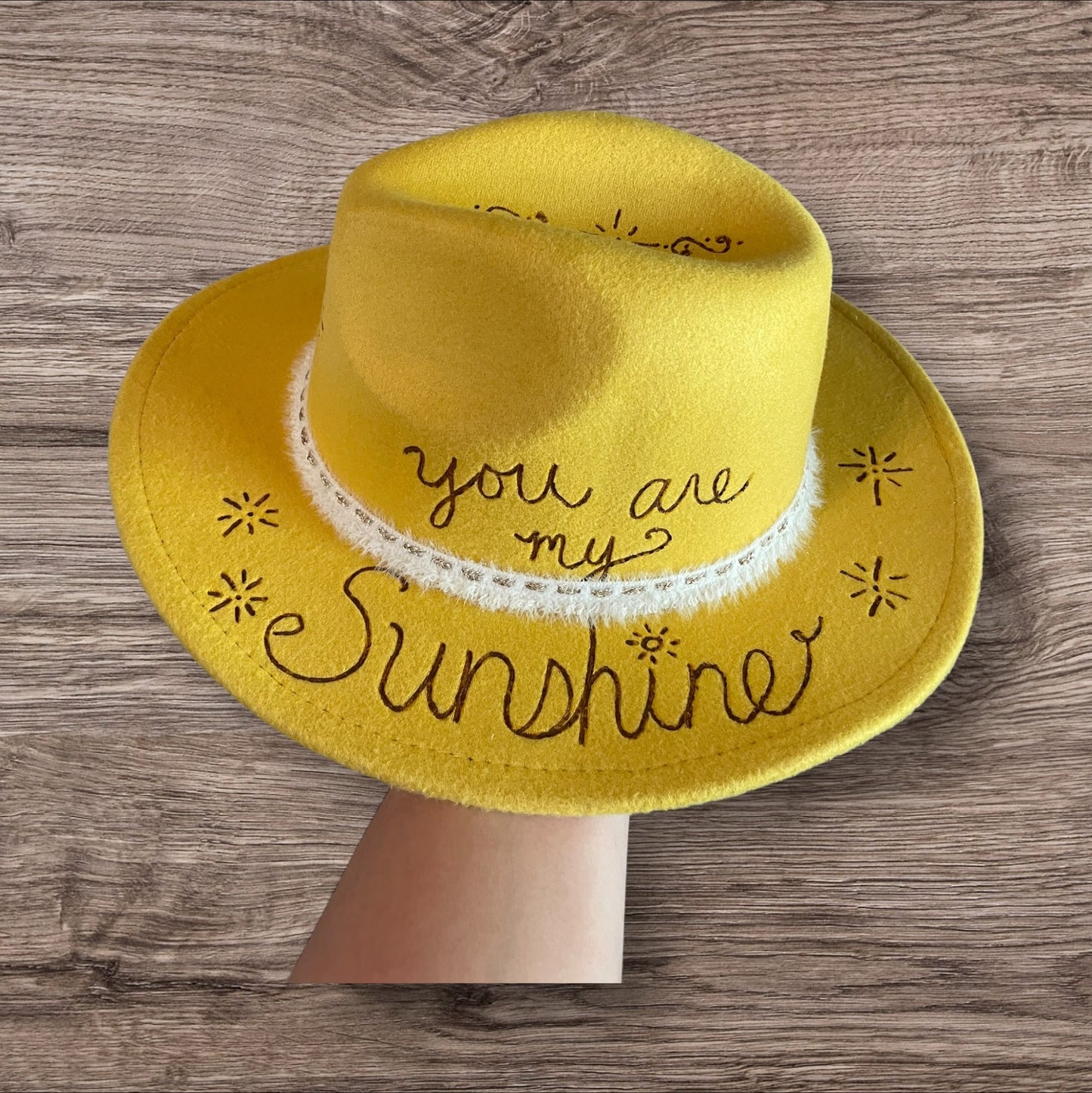 You Are My Sunshine Yellow Burned Hat Felt/Polyester Blend Adjustable