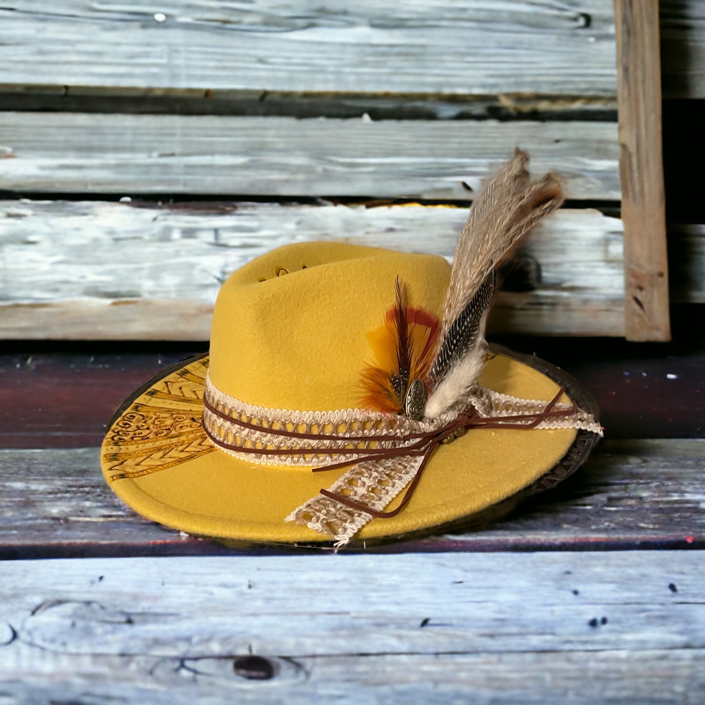 Western Boho Yellow Burned Hat-Annie